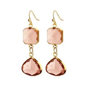 Pink Crystal & Goldtone Square Triangle Drop Earrings